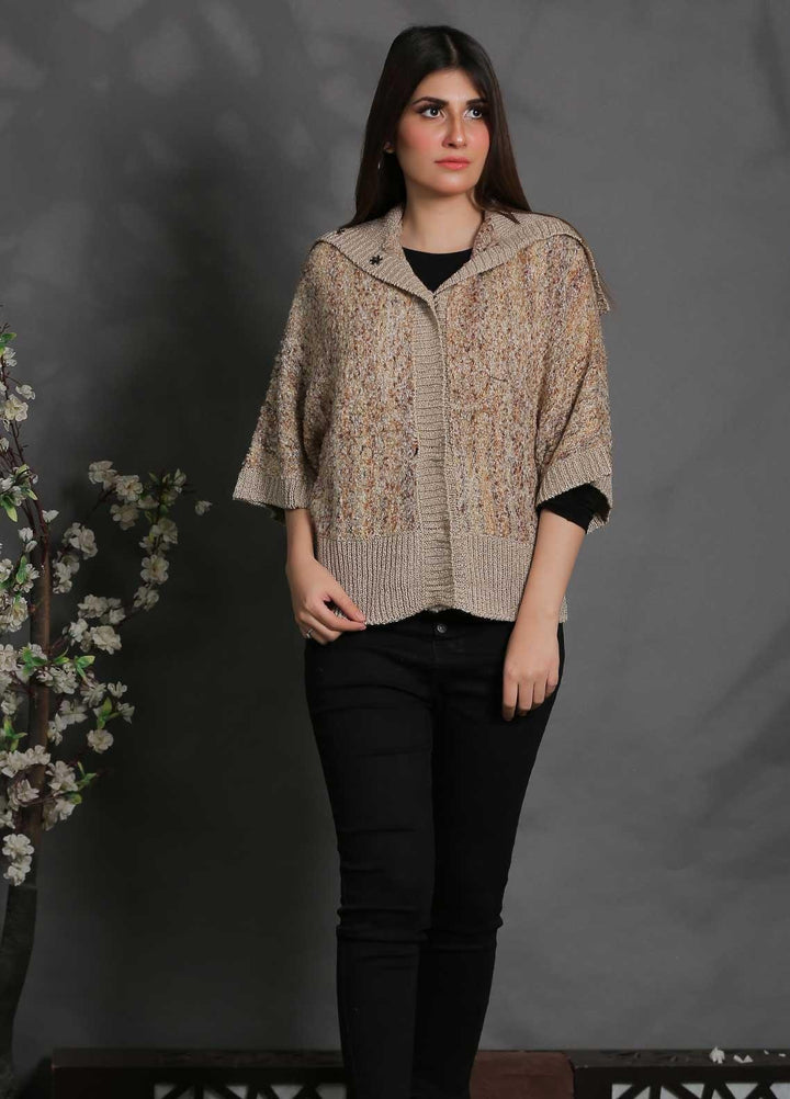 Sanaulla Exclusive Range Fancy Woolen Free Size  Sweater SUE21S G-F A10040-Fawn - Woolen Women Sweaters