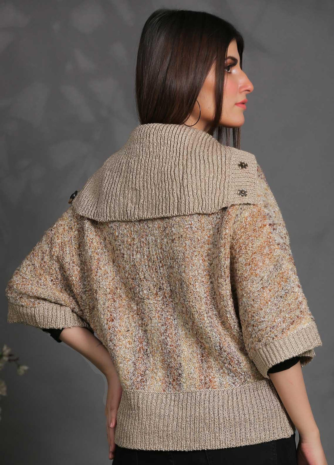Sanaulla Exclusive Range Fancy Woolen Free Size  Sweater SUE21S G-F A10040-Fawn - Woolen Women Sweaters