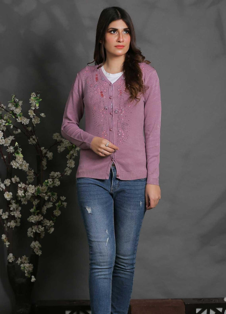 Sanaulla Exclusive Range Fancy Woolen Free Size  Sweater SUE21S G-F E7018-Purple - Woolen Women Sweaters