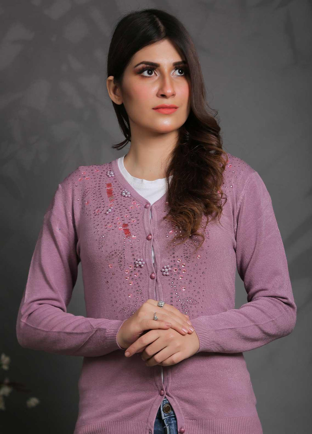 Sanaulla Exclusive Range Fancy Woolen Free Size  Sweater SUE21S G-F E7018-Purple - Woolen Women Sweaters