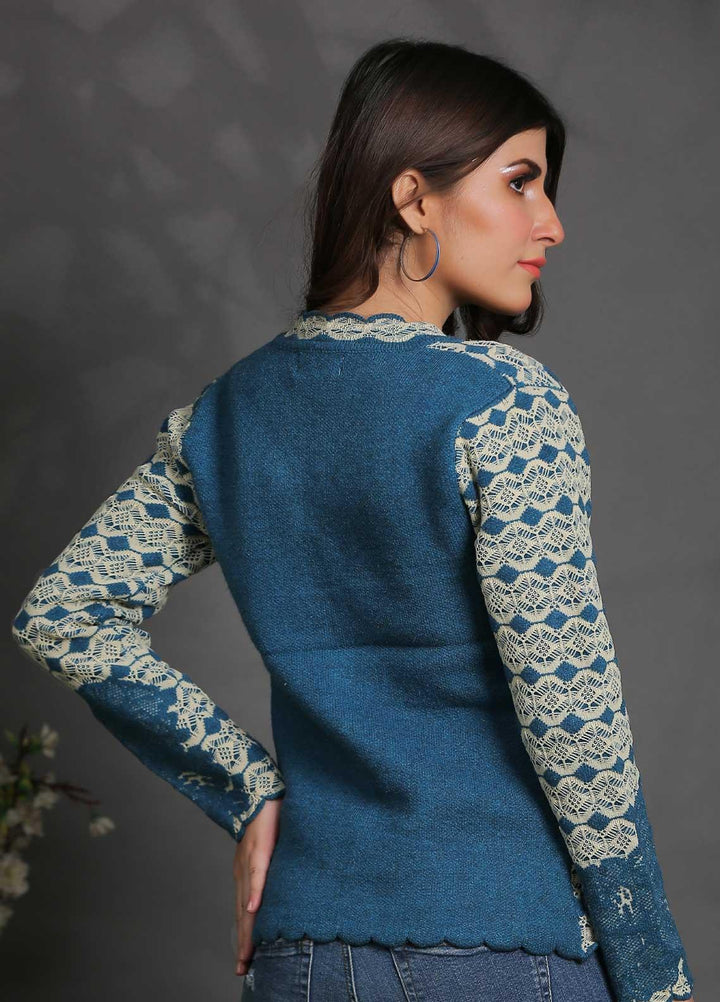 Sanaulla Exclusive Range Fancy Woolen Free Size  Sweater SUE21S G-F F181146-60-Blue - Woolen Women Sweaters