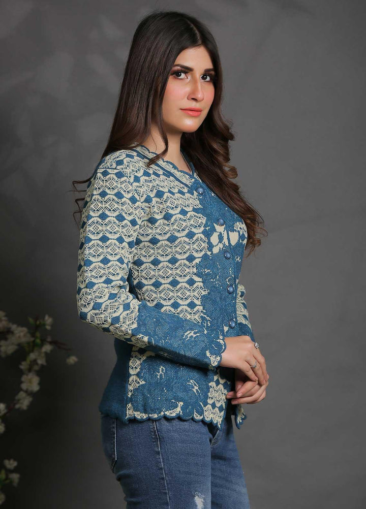 Sanaulla Exclusive Range Fancy Woolen Free Size  Sweater SUE21S G-F F181146-60-Blue - Woolen Women Sweaters