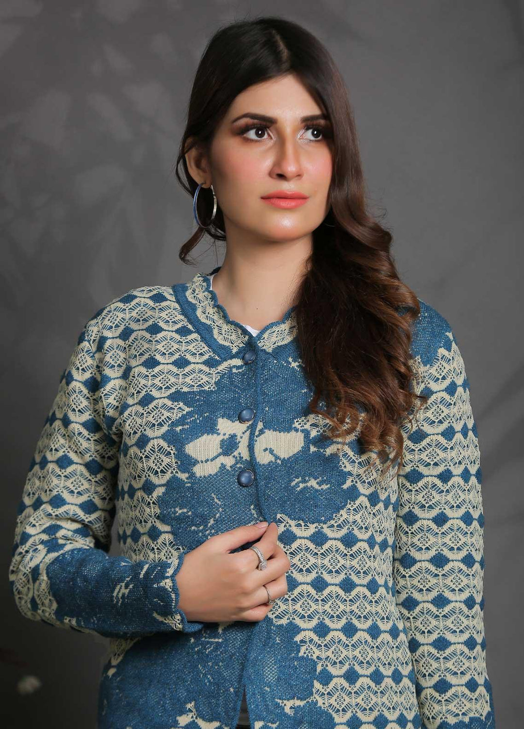 Sanaulla Exclusive Range Fancy Woolen Free Size  Sweater SUE21S G-F F181146-60-Blue - Woolen Women Sweaters
