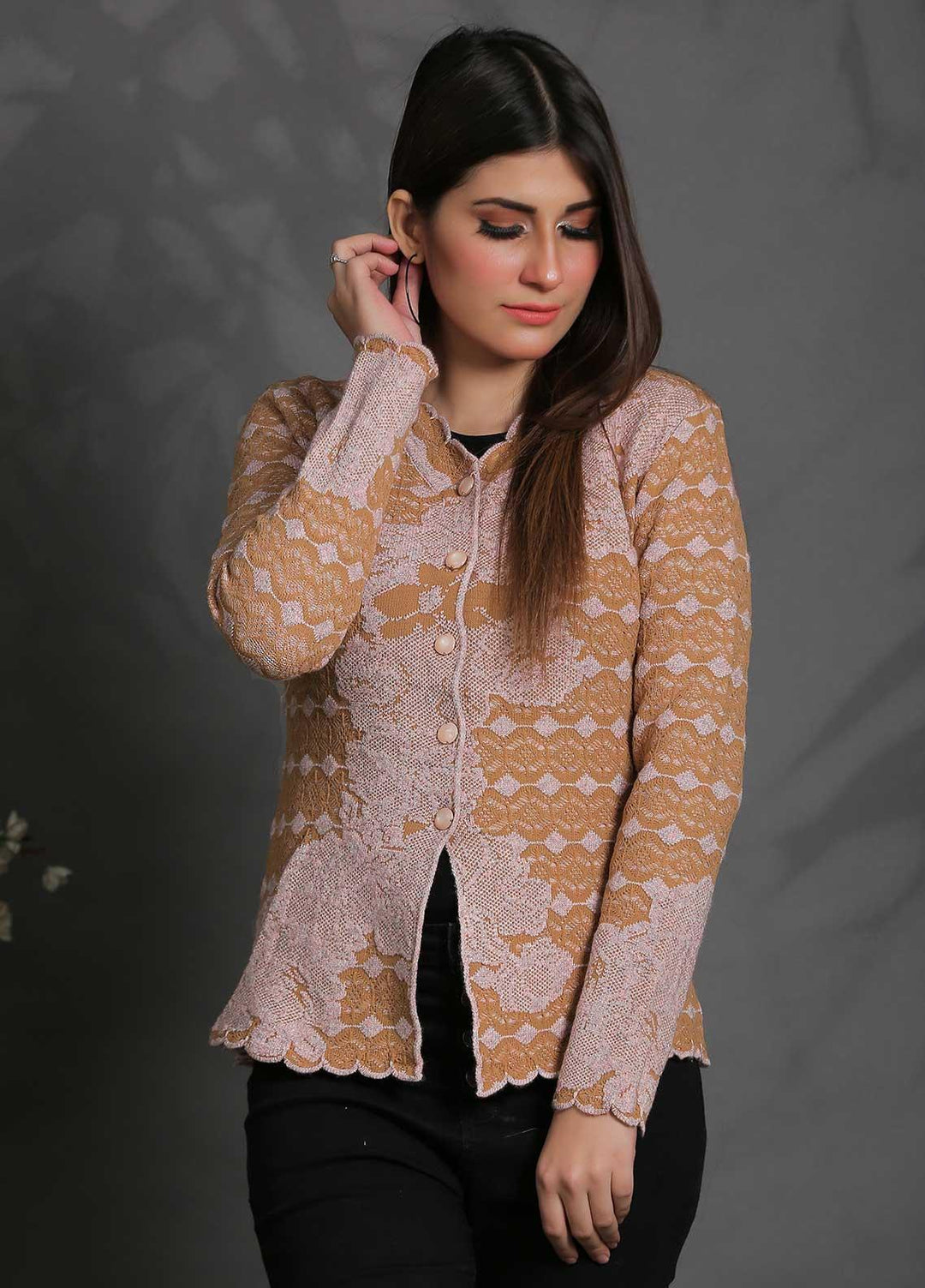 Sanaulla Exclusive Range Fancy Woolen Free Size  Sweater SUE21S G-F F181146-60-L Brown - Woolen Women Sweaters
