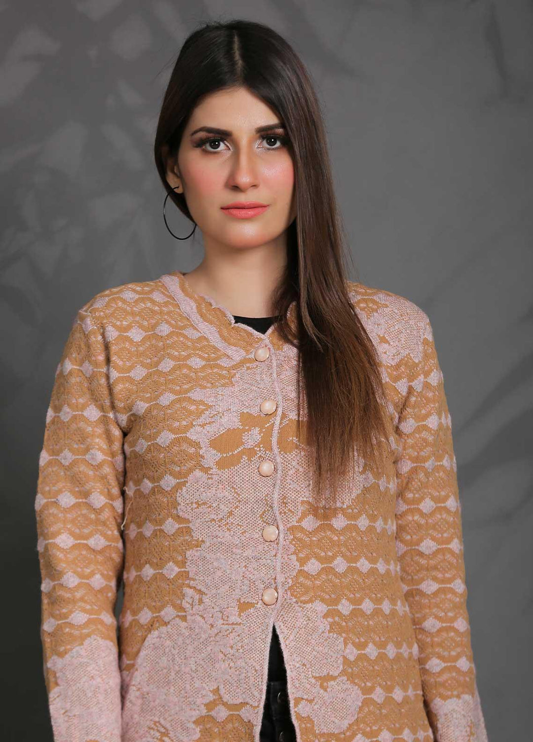 Sanaulla Exclusive Range Fancy Woolen Free Size  Sweater SUE21S G-F F181146-60-L Brown - Woolen Women Sweaters
