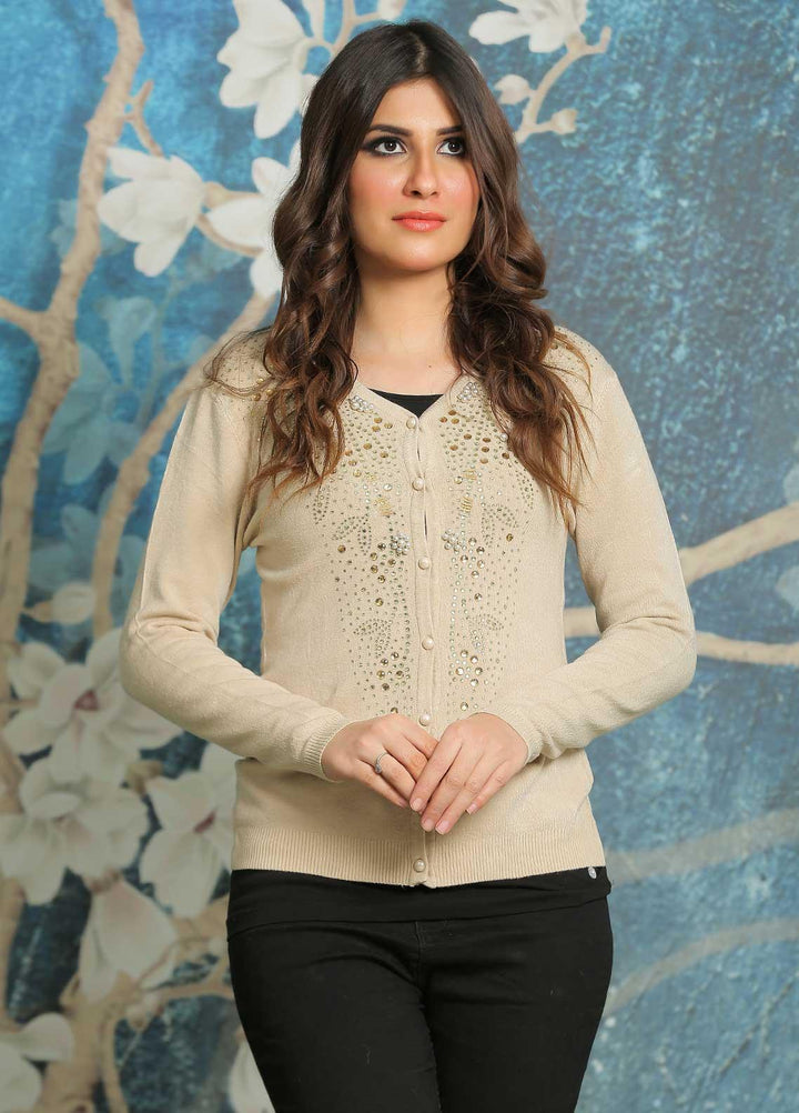 Sanaulla Exclusive Range Fancy Woolen Free Size  Sweater E7018-Fawn - Woolen Women Sweaters