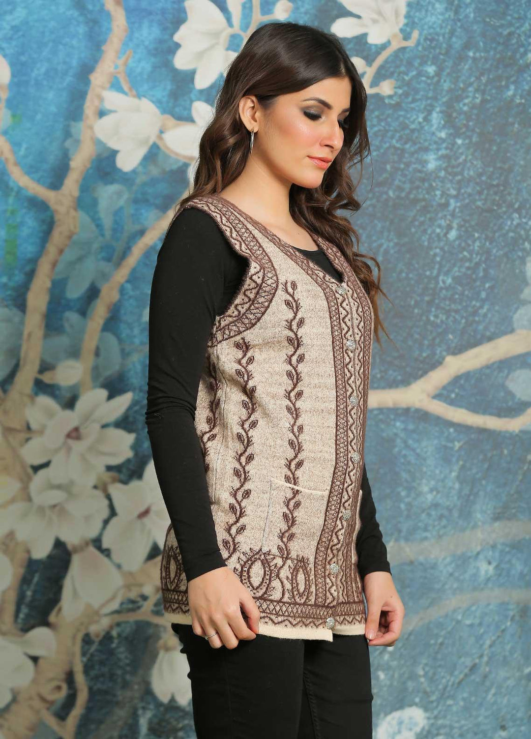 Sanaulla Exclusive Range Fancy Woolen Free Size  Sweater F16-Brown - Woolen Women Sweaters