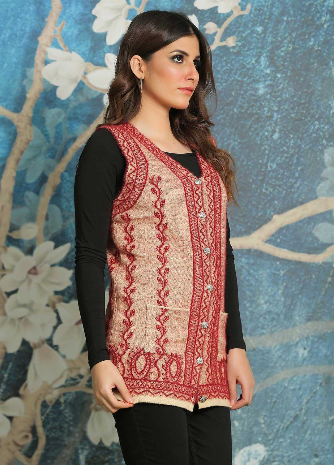 Sanaulla Exclusive Range Fancy Woolen Free Size  Sweater F16-Rust1 - Woolen Women Sweaters