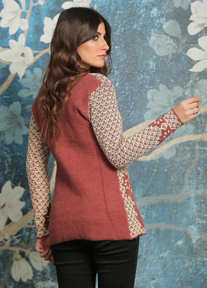 Sanaulla Exclusive Range Fancy Woolen Free Size  Sweater F181130-70-Rust - Woolen Women Sweaters