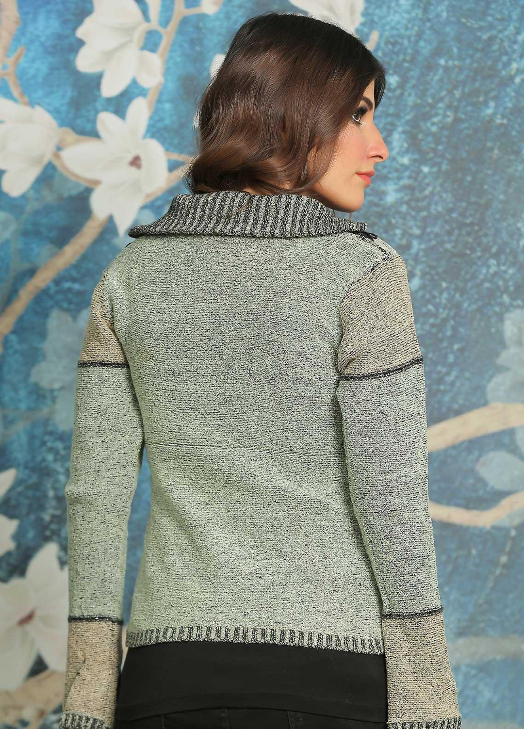 Sanaulla Exclusive Range Fancy Woolen Free Size  Sweater F2232-D Grey - Woolen Women Sweaters