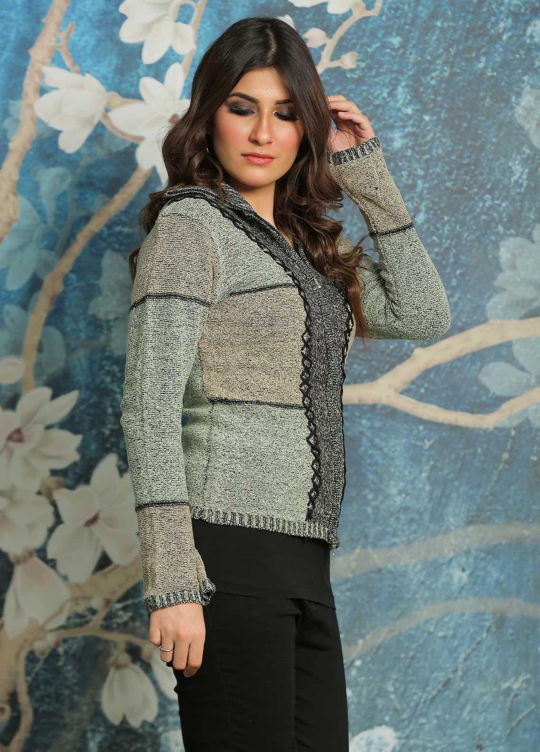 Sanaulla Exclusive Range Fancy Woolen Free Size  Sweater F2232-D Grey - Woolen Women Sweaters