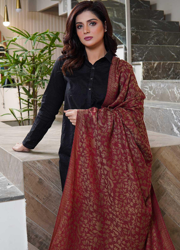 Sanaulla Exclusive Range  Pashmina  Shawls AKP-07 Maroon - Pashmina Shawls