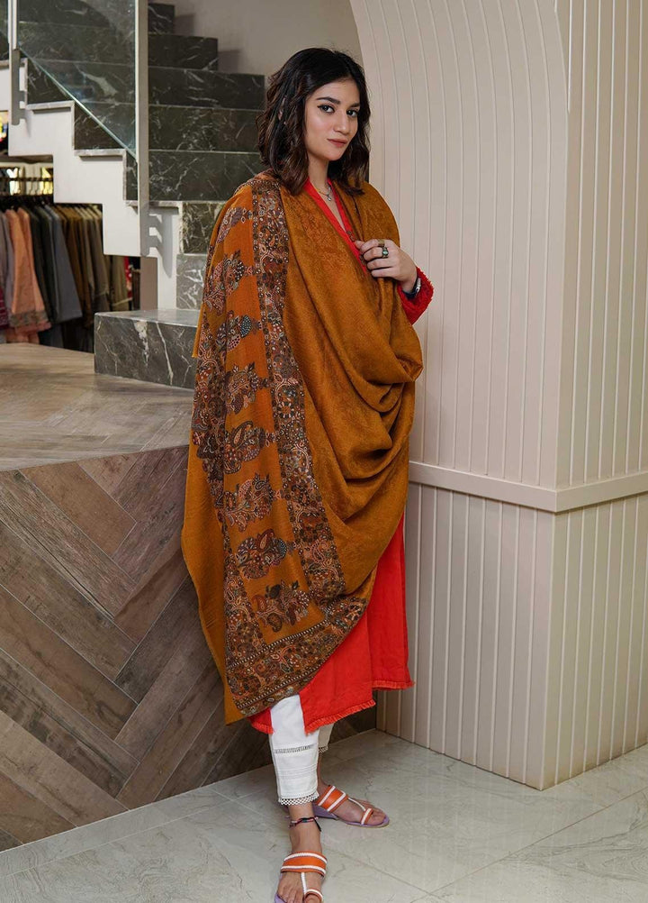 Sanaulla Exclusive Range  Pashmina  Shawls MAMA-09 Mustard-1 - Pashmina Shawls