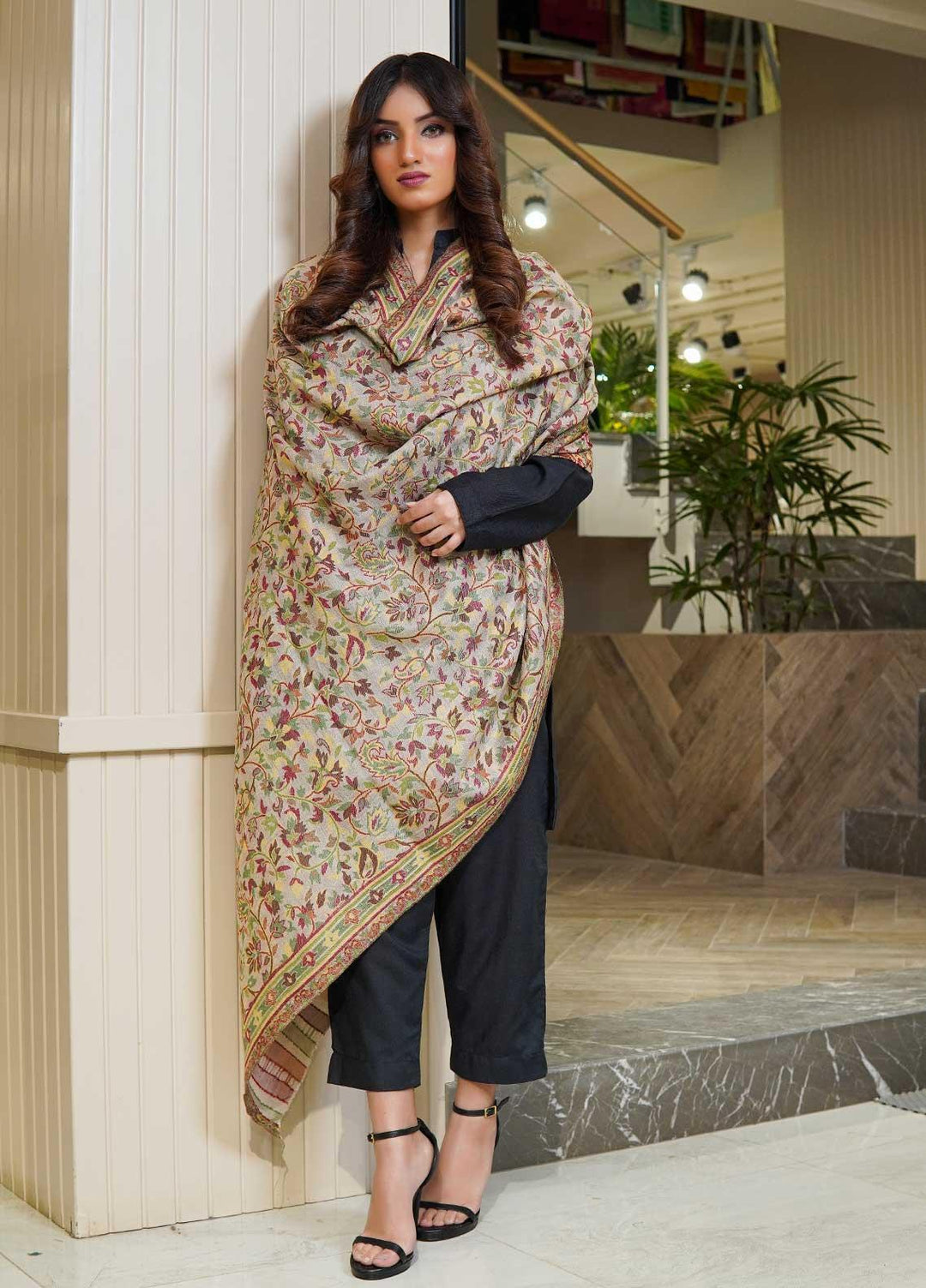 Sanaulla Exclusive Range  Pashmina  Shawls MAMA-02 Green-1 - Pashmina Shawls