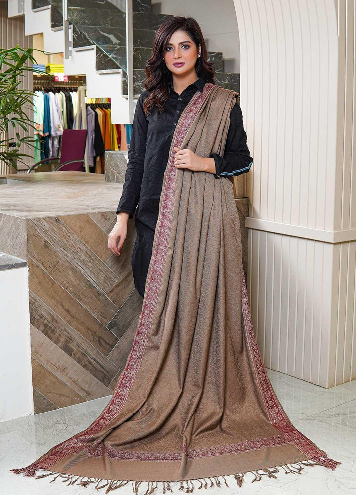 Sanaulla Exclusive Range  Pashmina  Shawls Self Patti Acrylic KPS-06 Brown - Pashmina Shawls