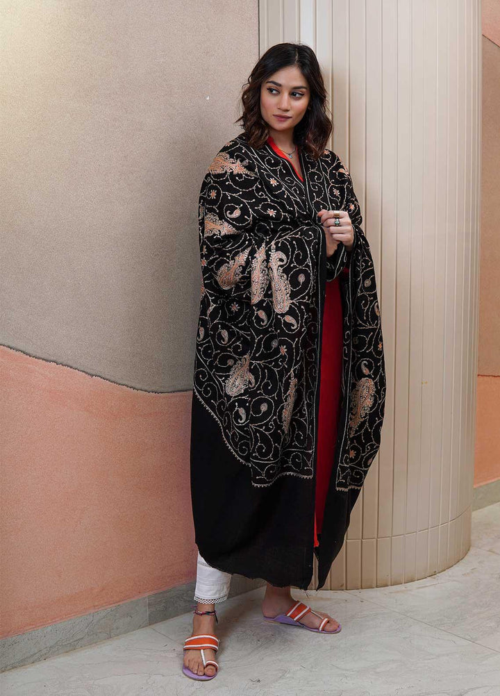Sanaulla Exclusive Range  Pashmina  Shawls AKP-20 Black 02 - Pashmina Shawls