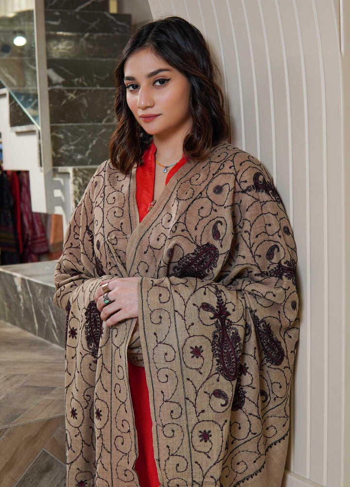 Sanaulla Exclusive Range  Pashmina  Shawls AKP-20 Beige 01 - Pashmina Shawls