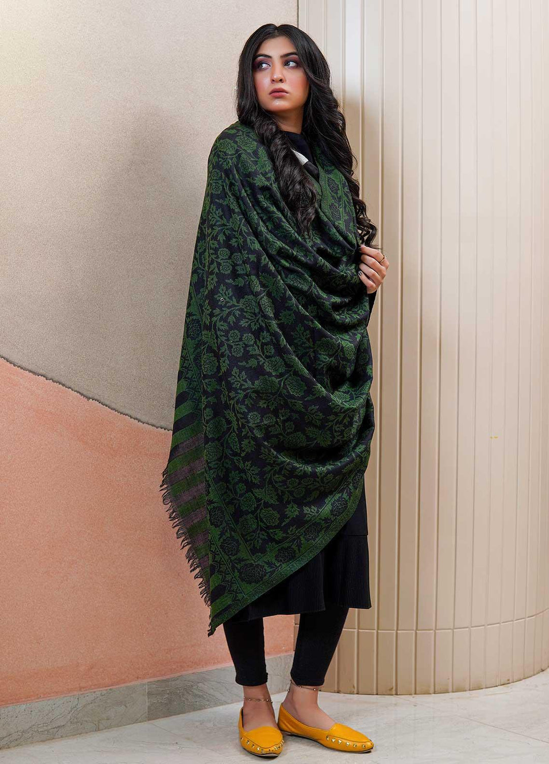 Sanaulla Exclusive Range  Pashmina  Shawls MAMA-35 Green-2 - Pashmina Shawls