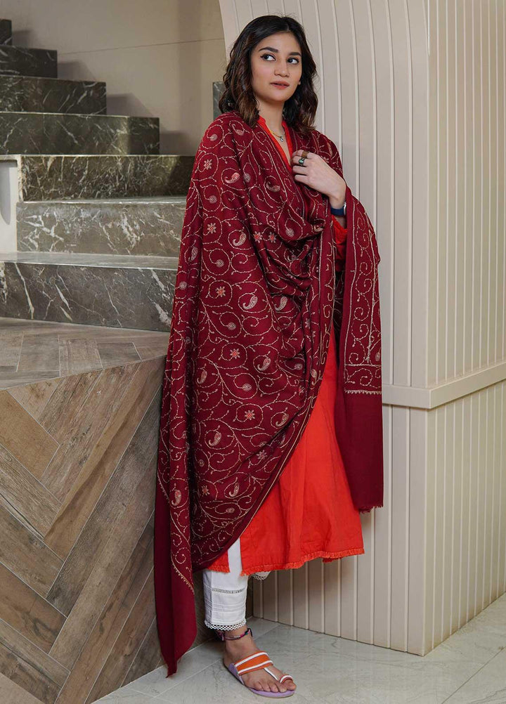 Sanaulla Exclusive Range  Pashmina  Shawls AKP-20 Maroon 02 - Pashmina Shawls