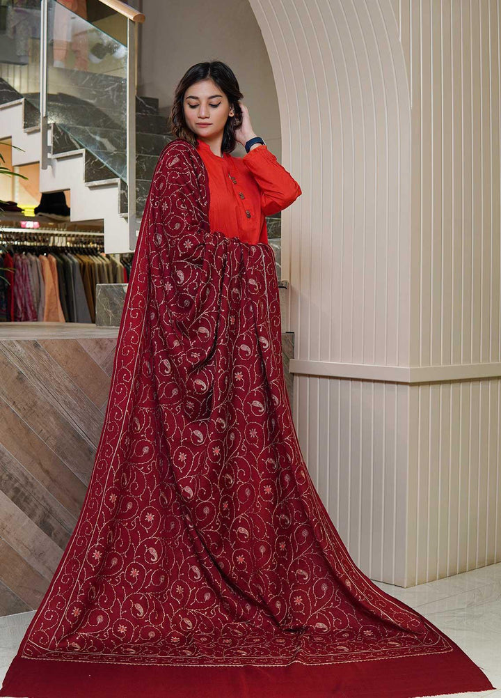 Sanaulla Exclusive Range  Pashmina  Shawls AKP-20 Maroon 02 - Pashmina Shawls