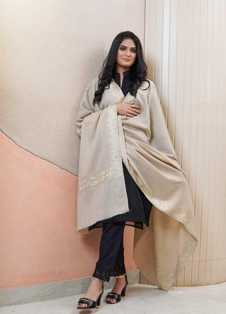 Sanaulla Exclusive Range  Pashmina  Shawls MAMA-52 Fawn-1 - Pashmina Shawls