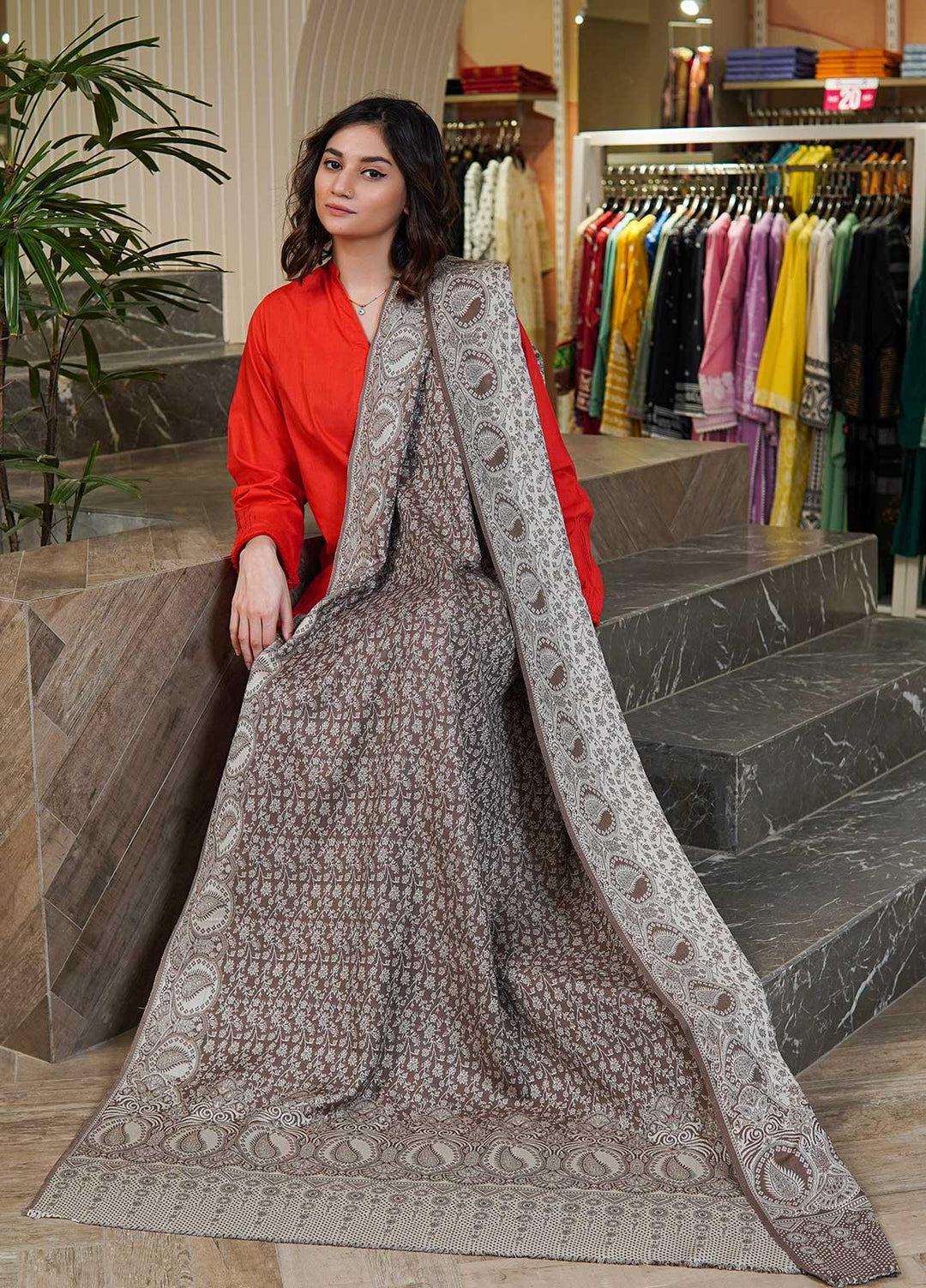 Sanaulla Exclusive Range  Pashmina  Shawls AKP-22 Beige 05 - Pashmina Shawls