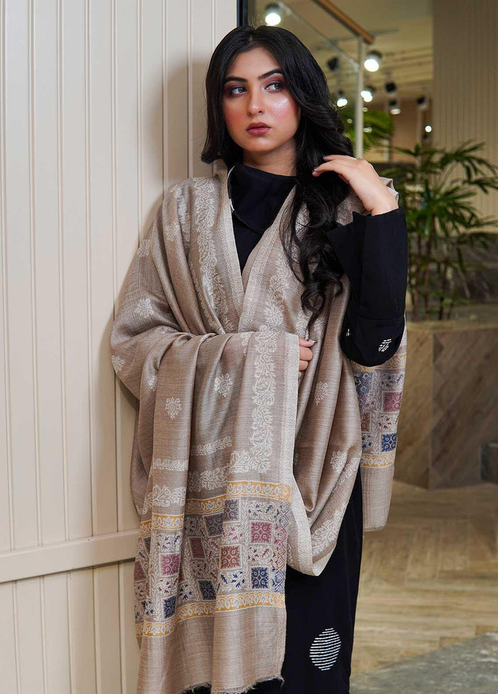 Sanaulla Exclusive Range  Pashmina  Shawls MAMA-07 Fawn-1 - Pashmina Shawls