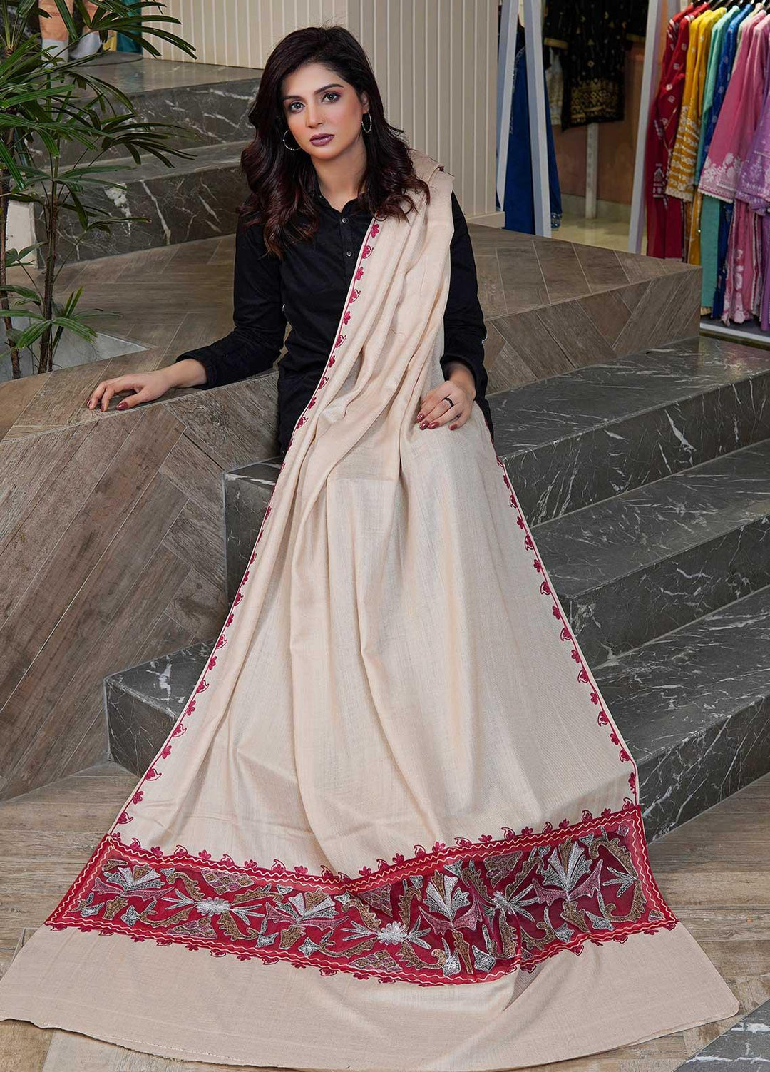 Sanaulla Exclusive Range  Pashmina  Shawls AKP-12 Fawn 09 - Pashmina Shawls