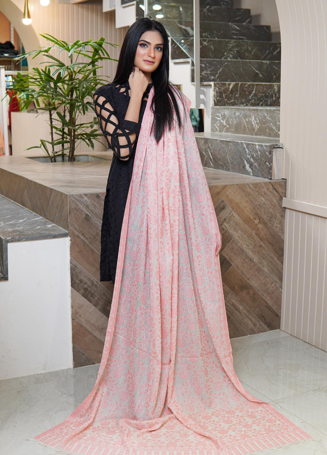 Sanaulla Exclusive Range  Pashmina  Shawls MAMA-35 Pink-2 - Pashmina Shawls