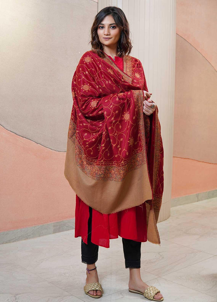 Sanaulla Exclusive Range  Pashmina  Shawls AKP-17 Red 04 - Pashmina Shawls
