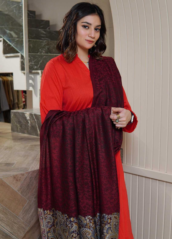 Sanaulla Exclusive Range  Pashmina  Shawls MAMA-09 Maroon-2 - Pashmina Shawls