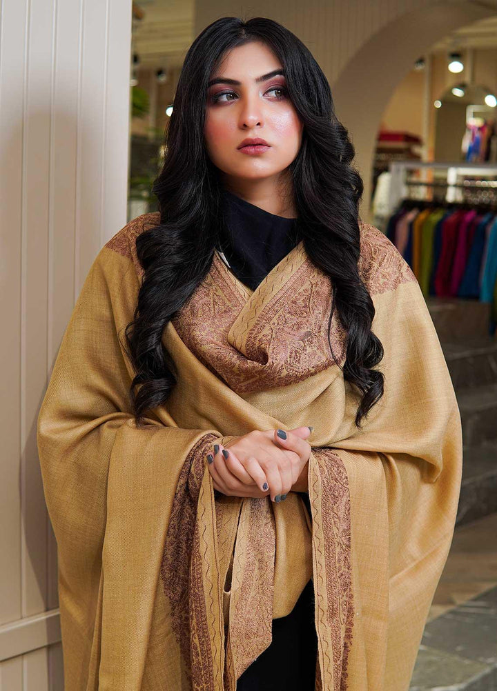 Sanaulla Exclusive Range  Pashmina  Shawls AKP-10 L Yellow - Pashmina Shawls