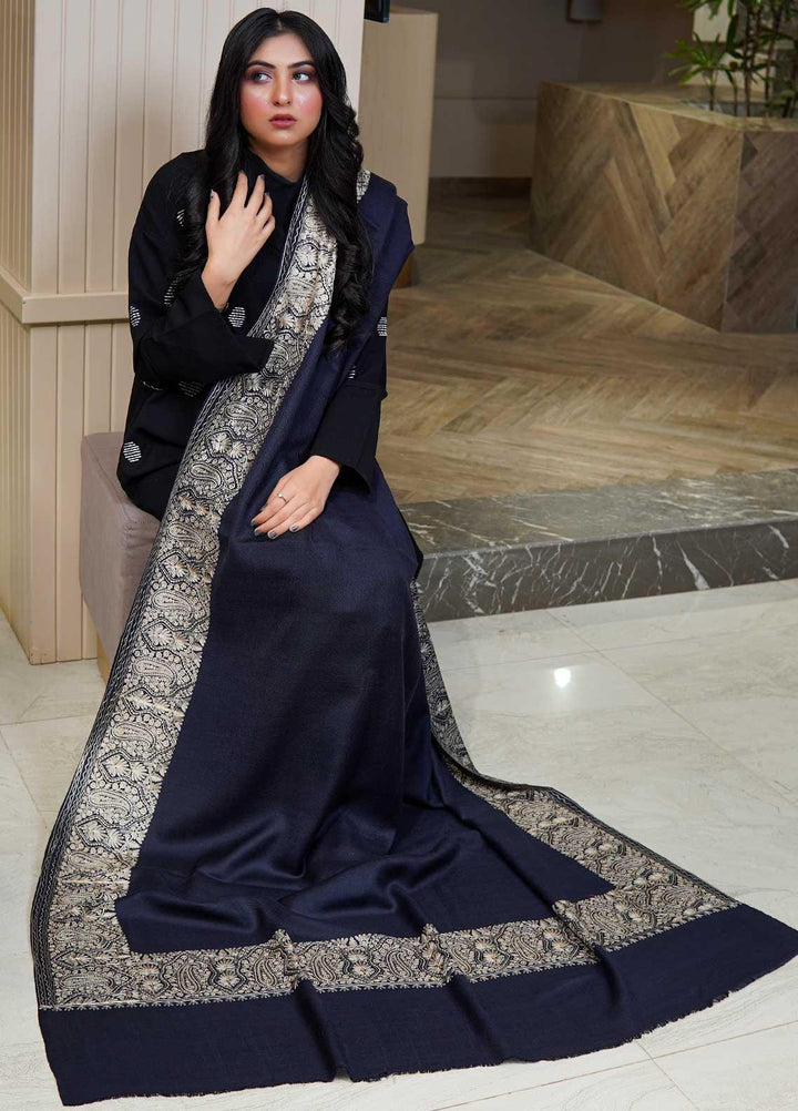 Sanaulla Exclusive Range  Pashmina  Shawls AKP-10 Navy - Pashmina Shawls