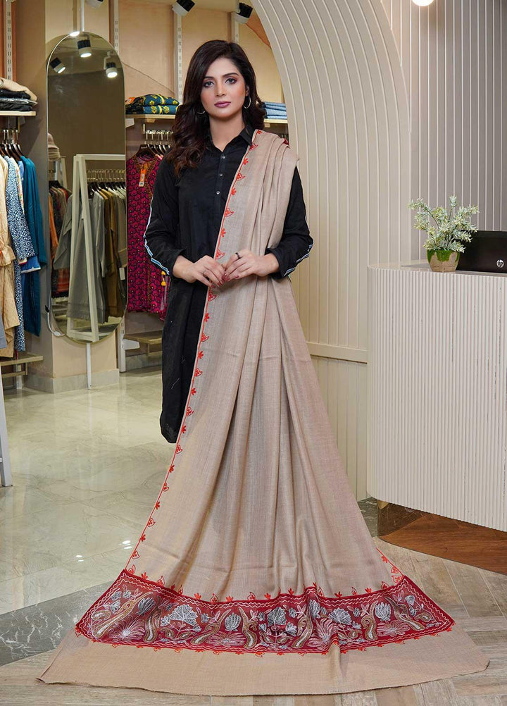 Sanaulla Exclusive Range  Pashmina  Shawls AKP-12 Beige 01 - Pashmina Shawls