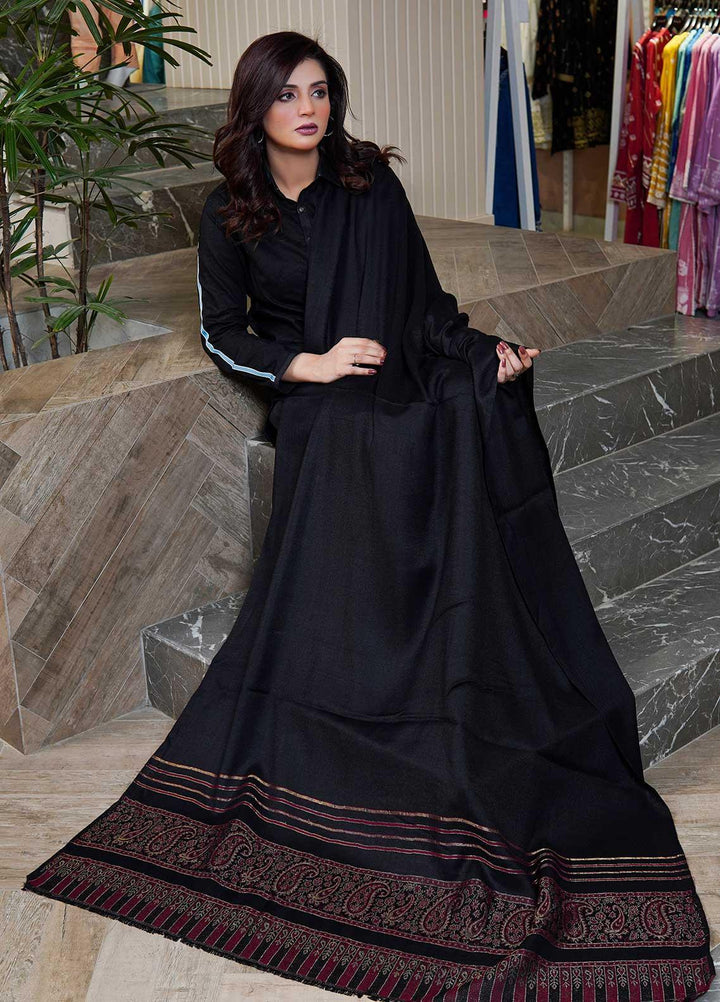 Sanaulla Exclusive Range  Pashmina  Shawls Moon Light Zarri Pasily Palla C KPS-55 Black - Pashmina Shawls