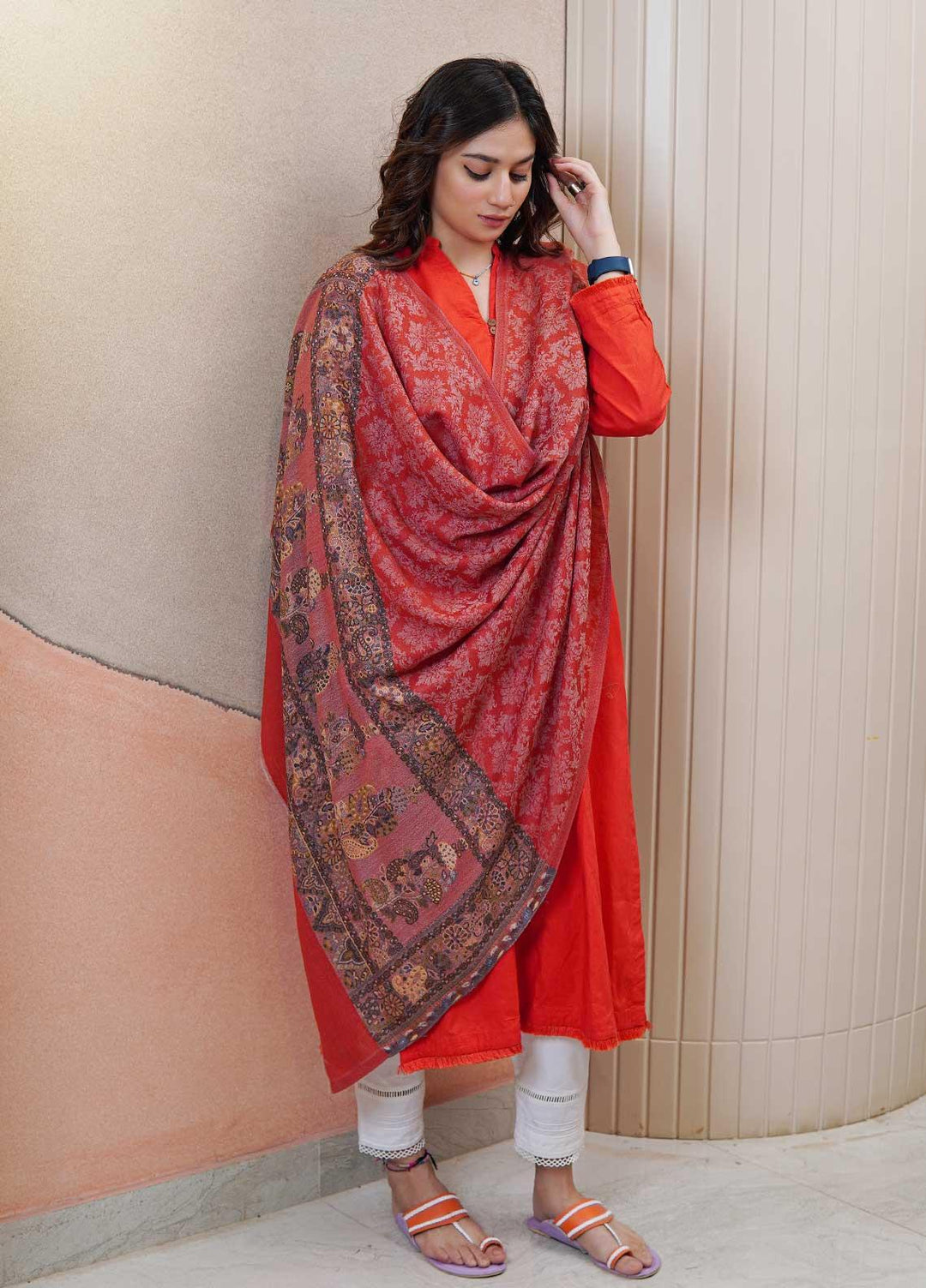 Sanaulla Exclusive Range  Pashmina  Shawls MAMA-09 Pink-1 - Pashmina Shawls