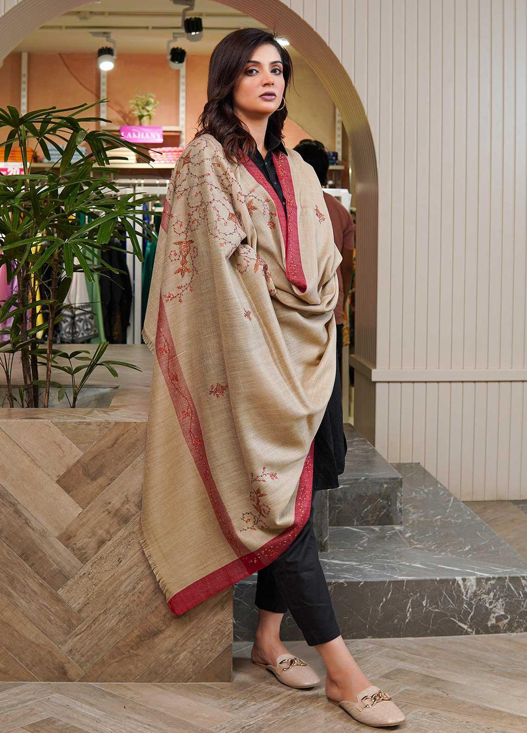 Sanaulla Exclusive Range  Pashmina  Shawls AKP-05 Beige 05 - Pashmina Shawls