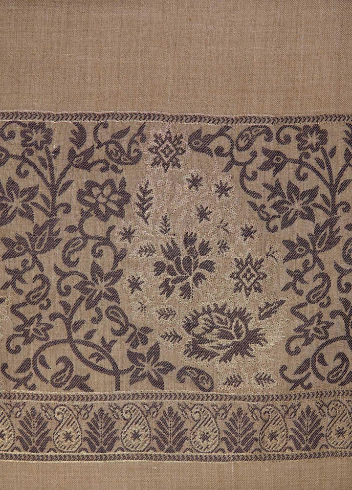 Sanaulla Exclusive Range  Pashmina  Shawls Zarri Palla C KPS-54 Brown02 - Pashmina Shawls