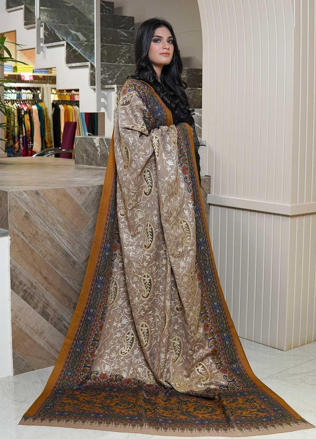 Sanaulla Exclusive Range  Pashmina  Shawls AKP-09 Brown 04 - Pashmina Shawls