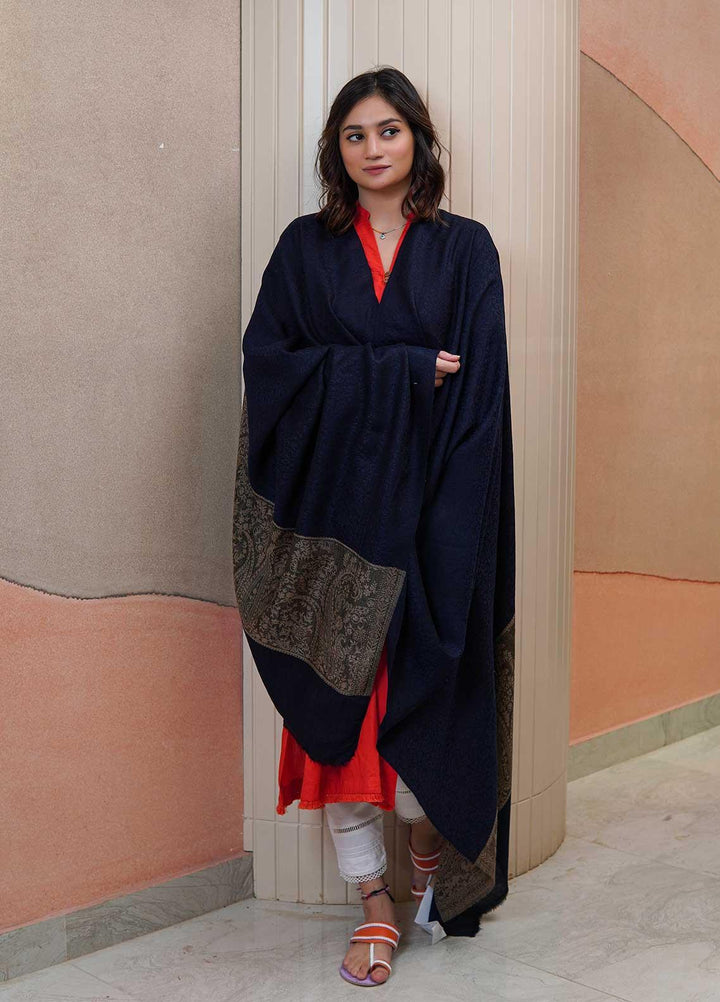 Sanaulla Exclusive Range  Pashmina  Shawls AKP-08 Navy Blue - Pashmina Shawls