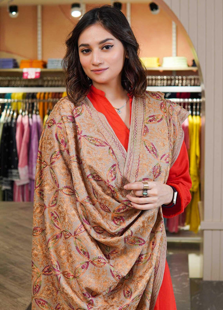 Sanaulla Exclusive Range  Pashmina  Shawls MAMA-22 Fawn-2 - Pashmina Shawls
