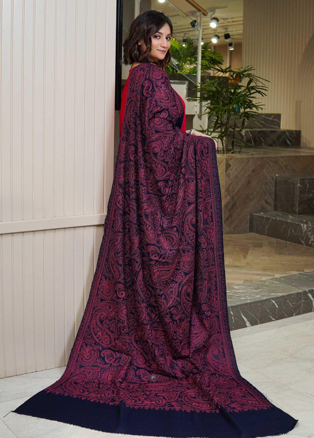Sanaulla Exclusive Range  Pashmina  Shawls Zarri Nalki Pasily Jaal AD KPS-43 Blue02 - Pashmina Shawls