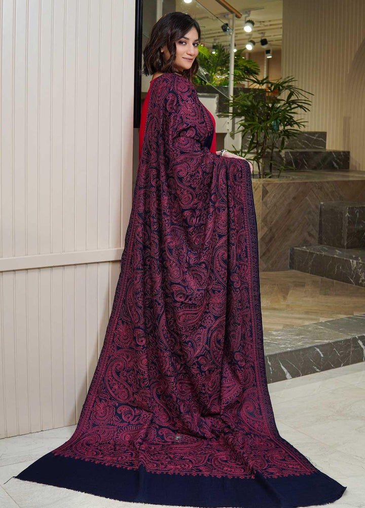Sanaulla Exclusive Range  Pashmina  Shawls Zarri Nalki Pasily Jaal AD KPS-43 Blue02 - Pashmina Shawls