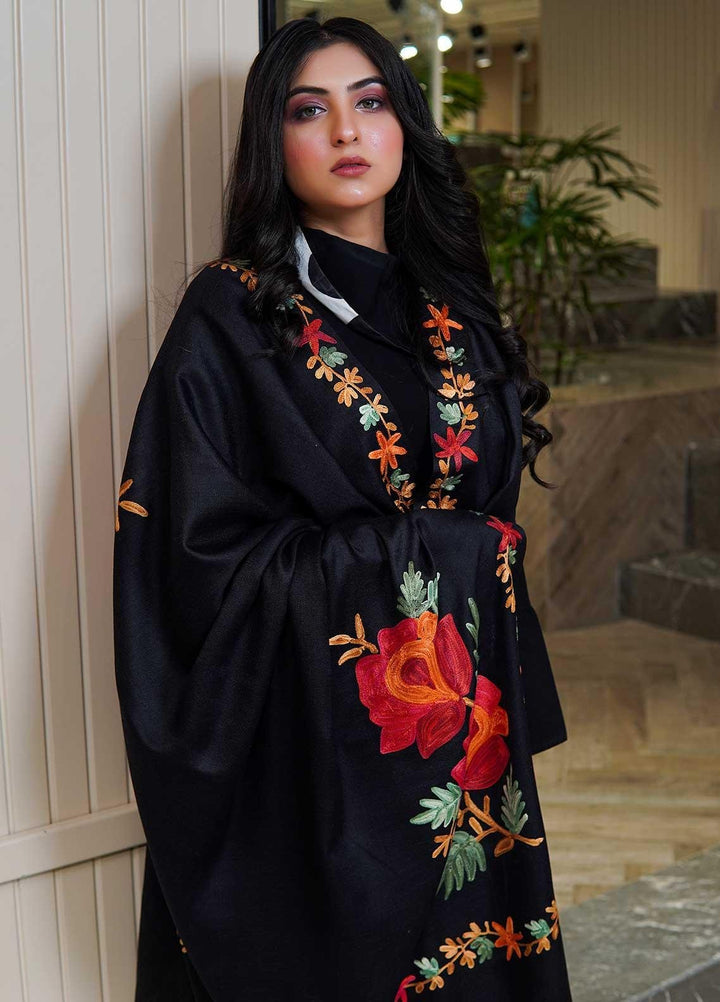 Sanaulla Exclusive Range  Pashmina  Shawls MAMA-27 Black-4 - Pashmina Shawls