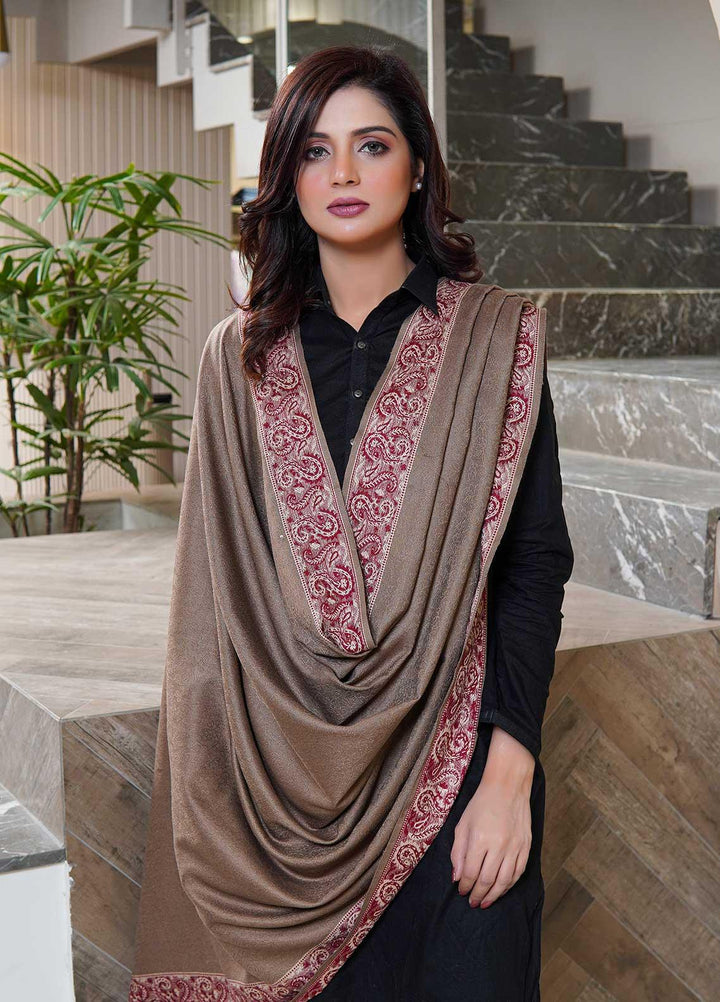 Sanaulla Exclusive Range  Pashmina  Shawls Self Patti Acrylic KPS-06 Dark Brown - Pashmina Shawls