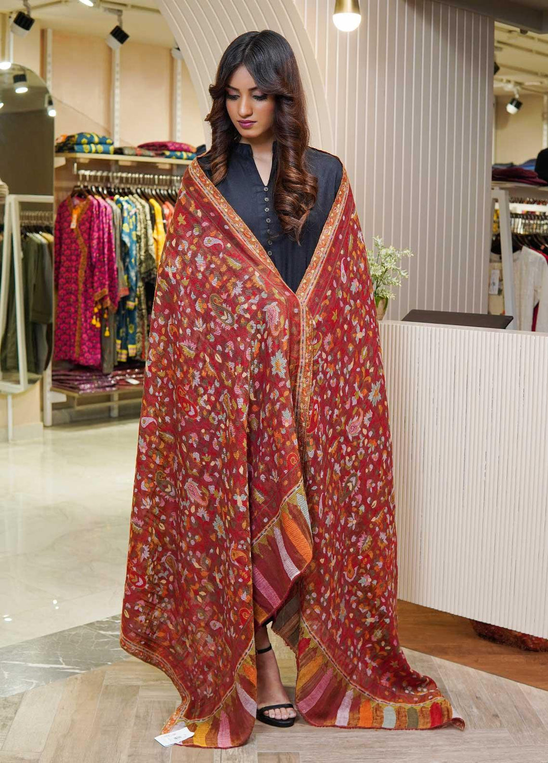 Sanaulla Exclusive Range  Pashmina  Shawls MAMA-02 Brown-1 - Pashmina Shawls