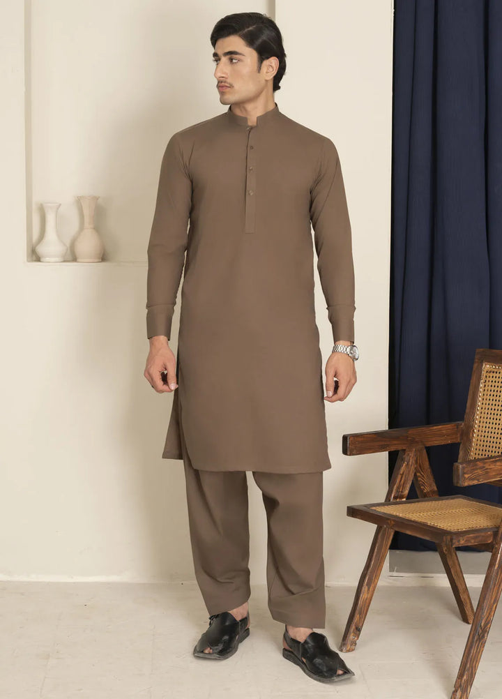 Sarkhail Wash n Wear Blended Mens Kurta Shalwar - Chocolate Brown