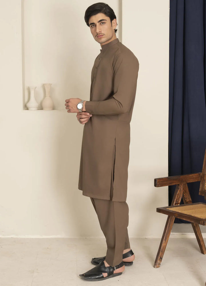 Sarkhail Wash n Wear Blended Mens Kurta Shalwar - Chocolate Brown