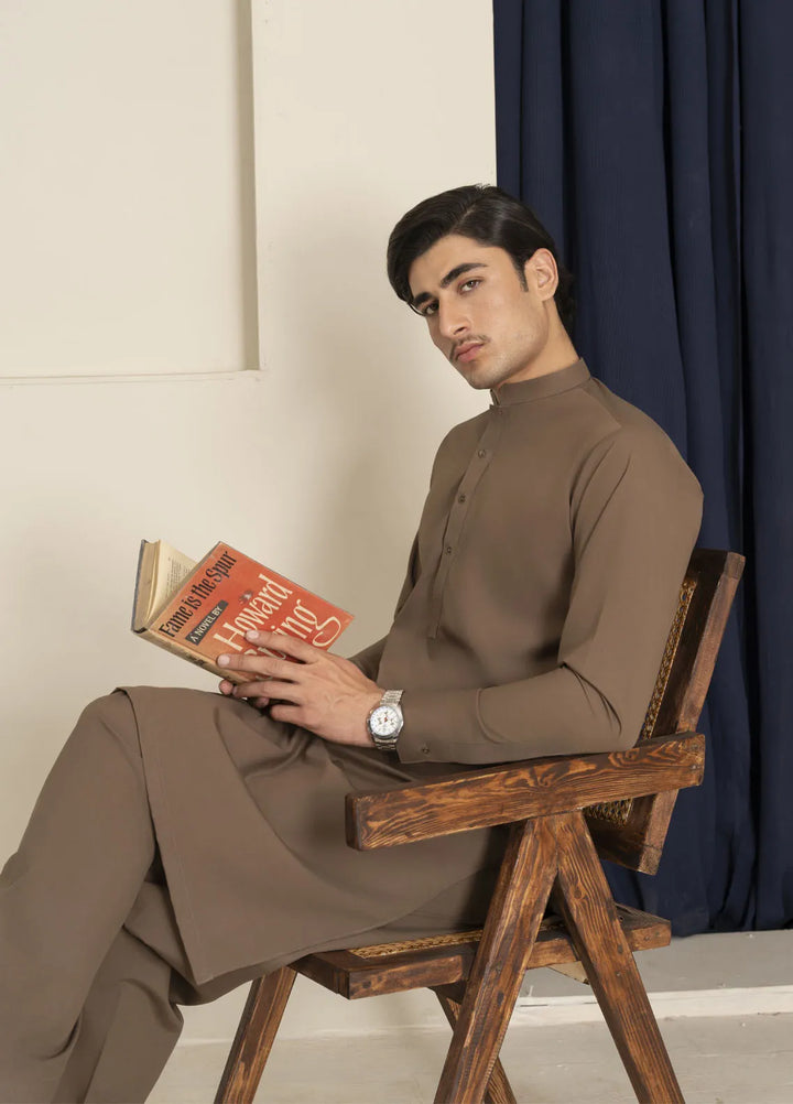 Sarkhail Wash n Wear Blended Mens Kurta Shalwar - Chocolate Brown