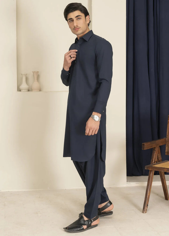 Sarkhail Wash n Wear Premium Blended Mens Kameez Shalwar - Premium Midnight Blue